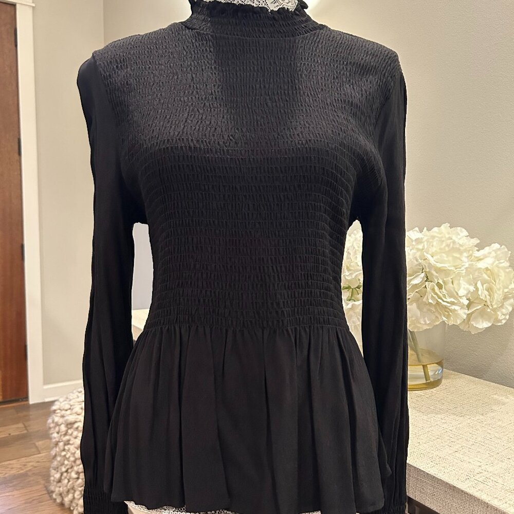 Karlie Mock Neck Shirred Blouse